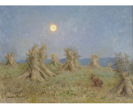 •JOHN MURRAY THOMSON RSA, RSW, PSSA (SCOTTISH 1885-1974) HARVEST MOON Oil on panel board, signed, 44 x 59cm (17 1/4 x 23 1/4"