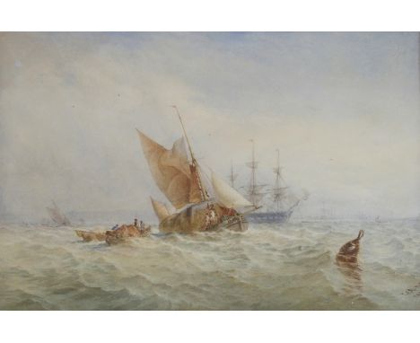 THOMAS SEWELL ROBINS (BRITISH 1814-1880) SHIPPING ON COASTAL WATERS Watercolour, signed and dated 1870, 33 x 50cm (13 x 19 3/