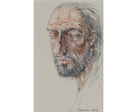 •PETER HOWSON OBE (SCOTTISH B.1958) PORTRAIT STUDY Ink and watercolour, signed and dated 2013, 20 x 12.5cm (7 3/4 x 5") Condi