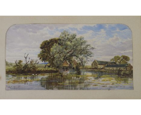 WALLER HUGH PATON RSA, RSW (SCOTTISH 1828-1895) THE MILL POND Watercolour with white, signed with initials, 7 x 13cm (2 3/4 x