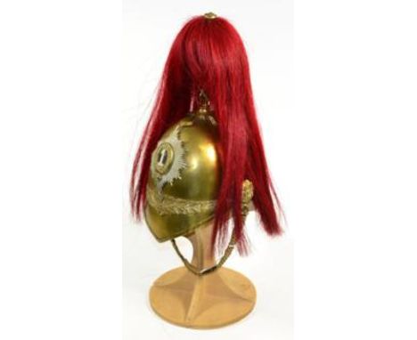 An 1871 Pattern Trooper's Brass Helmet to the 1st (King's) Dragoon Guards, with red horsehair plume, brass and white metal he