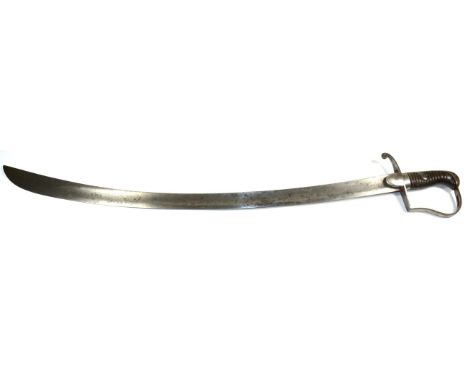 A British 1796 Pattern Light Cavalry Officer's Sword, the 80cm broad slightly curved and fullered steel blade faintly engrave