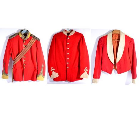 A Late Victorian/Edwardian Scarlet Tunic to a Captain, the Border Regiment, with yellow facings, gold lace trim, knotted shou