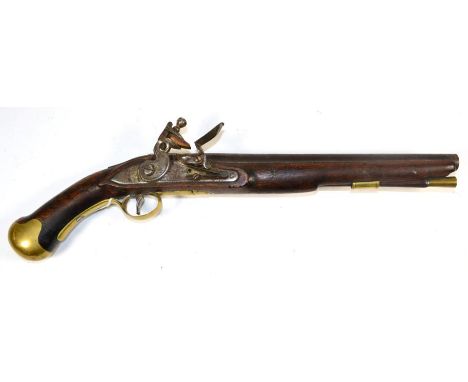 An Early 19th Century Flintlock Sea Service Pistol, possibly of  Belgian contract manufacture, the 30cm steel barrel with Tow