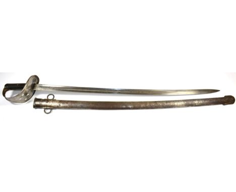 A British 1890 Pattern Cavalry Trooper's Sword, the 87.5cm single edge broad fullered steel blade crisply etched on the left 