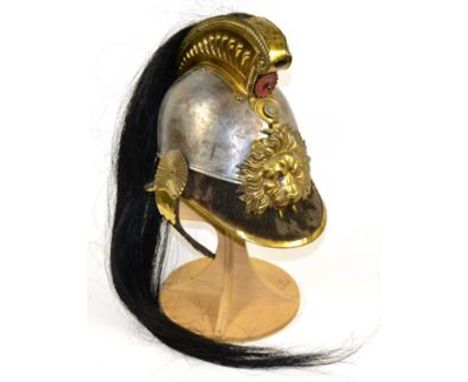 A 19th Century Belgian OR's Cuirassier's Helmet, the steel skull surmounted by a fluted brass comb with black horsehair tail,
