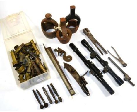 A Quantity of Gun and Shooting Accessories, including a Colt revolver rammer; bullet moulds; gunmaker's cherries (for sinking