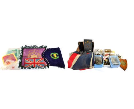 A Quantity of Militaria, including copy helmet plates, badges and insignia, various stable belts, a Sam Browne, a Princess Ma