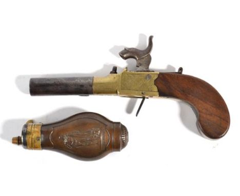 A 19th Century Percussion Pocket Pistol, the 5.5cm turn-off steel round barrel with Birmingham proof marks, brass box lock en