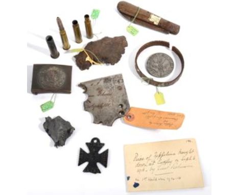 A Small Collection of First World War Items, including a German steel belt buckle, a folding pocket knife take from a German 