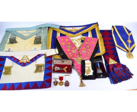 A Collection of Masonic Jewels and Regalia, including a good 18ct gold and enamel Past Master jewel, St. Nicholas Lodge, Chis