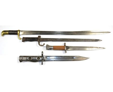 A Victorian 1855 Pattern Lancaster Sword Bayonet, the quill back steel blade with various inspector's marks, the brass pommel