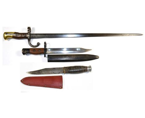 A French Model 1874 Gras Bayonet, lacks scabbard; a British No.5 MK.1 Knife Bayonet, with blackened steel scabbard; an ''Orig