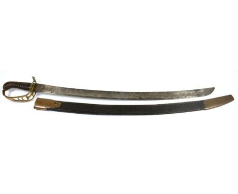 A Georgian Infantry Sword, with 64.5cm single edge broad curved steel blade, the brass hilt bearing traces of gilding, the sl