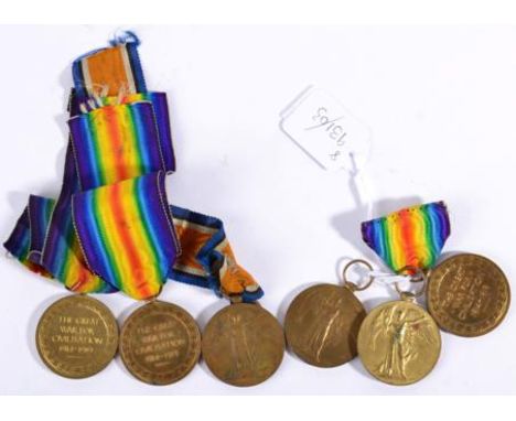 Six First World War Victory Medals, awarded to:- 19842 PTE.J. HANLON. R.LANC.R.; G- 42699 PTE.J.WHALLEY.MIDD'X R.; G-PTE.R.V.