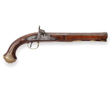 A Late 18th Century Percussion Travelling Pistol by W B Brander, Minories, London, converted from a flintlock, the 25cm octag