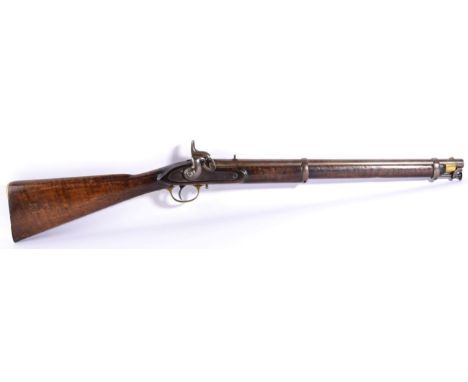 A Victorian Enfield Percussion Two Band Cavalry Carbine, the 53cm steel barrel with V rear sight, stamped BA/21/55, N.S./BDA 