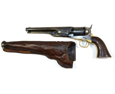A Colt Model 1861 Navy Single Action Six Shot Percussion Revolver, .36 calibre, 19cm blued steel barrel with traces of addres