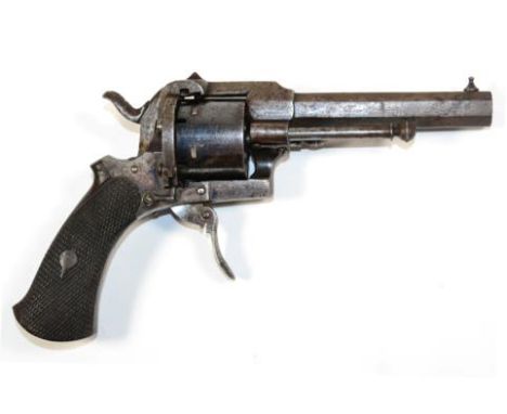A 19th Century French Pinfire Six Shot Revolver, the 10cm octagonal steel barrel stamped CANONACIER VISSE, the blued cylinder