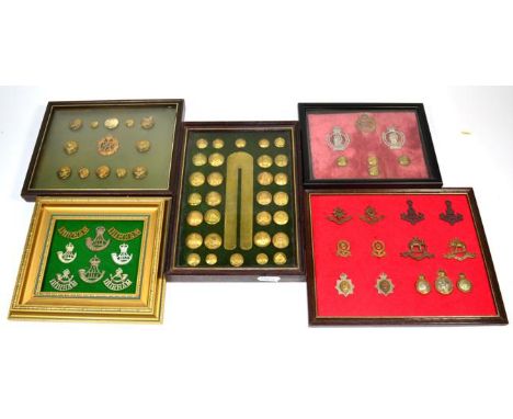 A Display of Six Pairs of Officer's Collar Badges and a Cap Badge, to the Worcestershire Regiment, Green Howards, 14th/20th H