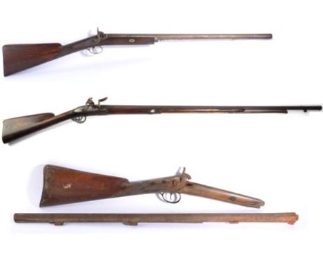 An Early 19th Century Flintlock Musket, with 100.5cm steel barrel,  rounded lock plates, walnut stock with shortened fore-end