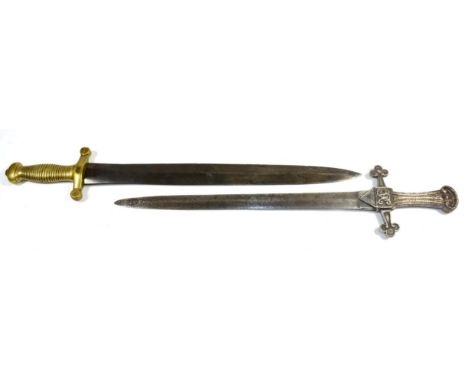 A Victorian Bugler's Sword, circa 1856, the 44cm double edge steel blade cut down, with iron cruciform hilt, the langet cast 