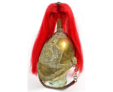 An 1847 Pattern Trooper's Brass Helmet, possibly to the British Indian Army, with red horsehair plume, brass helmet plate of 