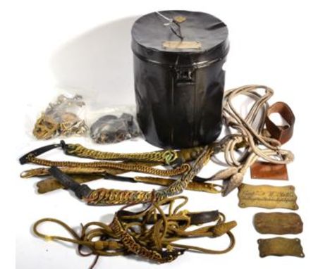 A Quantity of Helmet Parts and Accoutrements, including brass chin scales, lion mask and foliate rosette chin scale hooks, bu