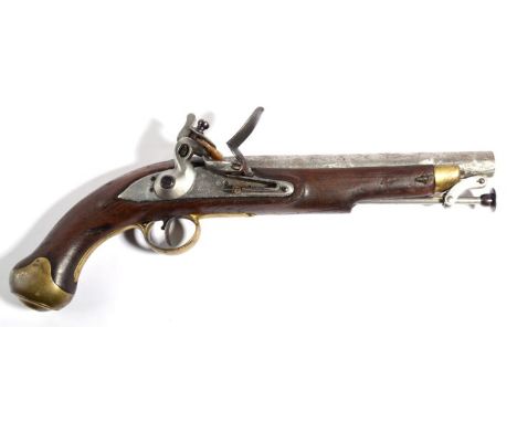 An Early 19th Century Tower Flintlock Dragoon Pistol, the 22.5cm steel barrel with traces of Tower proof marks, the lock plat
