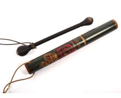 A Victorian North Yorkshire Truncheon, the green painted cylindrical body painted in gilt, white and black with a crowned red