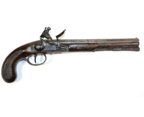 A Late 18th Century Flintlock Travelling Pistol, the 22cm steel barrel engraved Grantham to the top flat and with proof marks