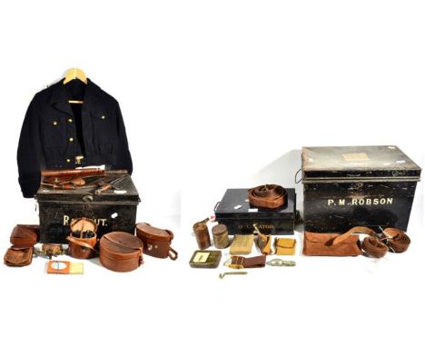 A Quantity of First and Second World War Militaria, including a Naval Officer's blue working dress blouse, a leather sword fr