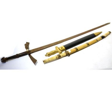 A Copy of a Two Handed Sword,  with 111cm double edge steel blade and steel cruciform hilt with wood grip; a Copy of a Confed