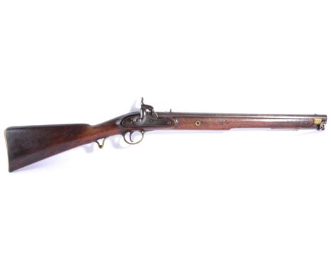 An 1844 Pattern Yeomanry Percussion Cavalry Carbine, the 51cm steel barrel with London proof marks, stamped 1844 ENFIELD, cro
