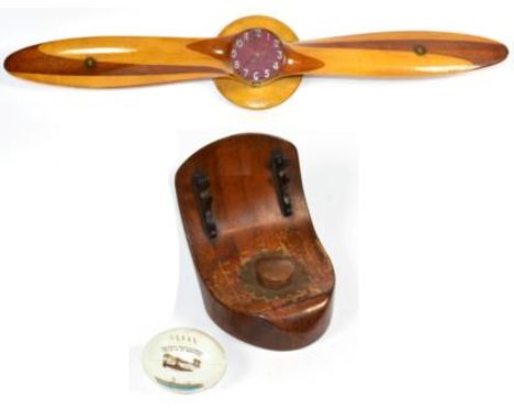 R.A.F. / Early Aviation Interest: a deskstand, formed from a propeller section, stamped, ''.3740, (B)EARDMORE RH, (ARMSTRO)NG