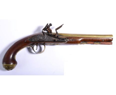 A Late 18th/Early 19th Century Flintlock Travelling Pistol by Ketland & Co., London, the 20cm brass barrel engraved LONDON wi