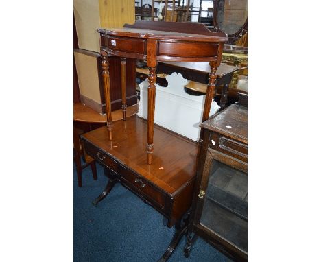 A MAHOGANY HALL TABLE, and a sofa table with two drawers (2)