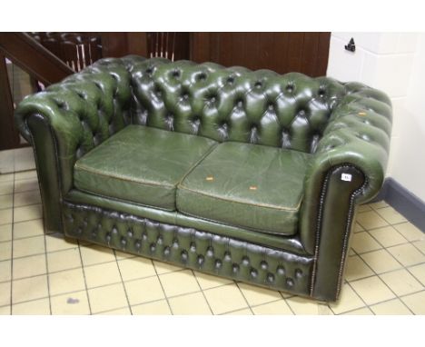 A GREEN LEATHER CHESTERFIELD SOFA, (s.d.)