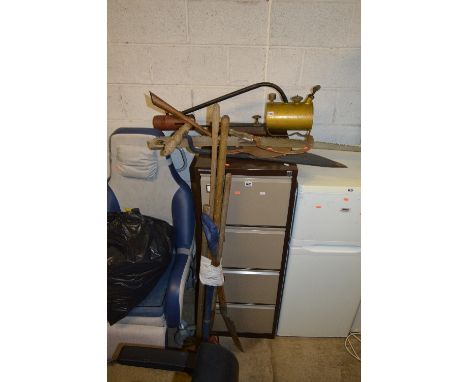 A PARAFIN BLOW TORCH, and eight garden tools (9)