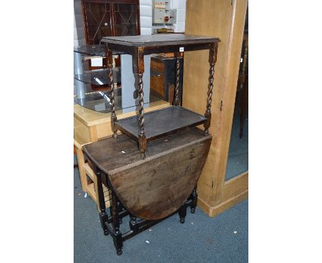 AN OAK GATE LEG TABLE, and an oak barley twist occasional table (2)