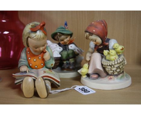 THREE HUMMEL FIGURES, 'Bookworm' Hum8, 'Chick Girl' Hum57 and 'Playmates' Hum58