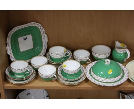 AYNSLEY TEAWARES, pattern No.A982, stamped T.Goode & Co to include muffin dish, milk jug, sugar bowl (hairlines), six cups (o