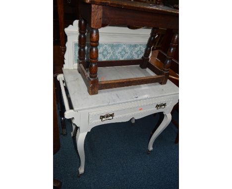 A PAINTED WASHSTAND, with white marble top and tile back