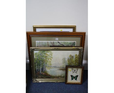 PAINTINGS AND PRINTS, four late 20th Century watercolours, including Ray Moyd, Pool Walk, Lichfield, Reg Goodman, 'Tudor Cott