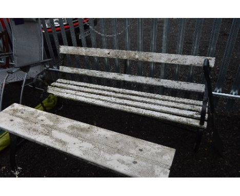 A PAINTED METAL SLATTED GARDEN BENCH, approximate size width 119cm