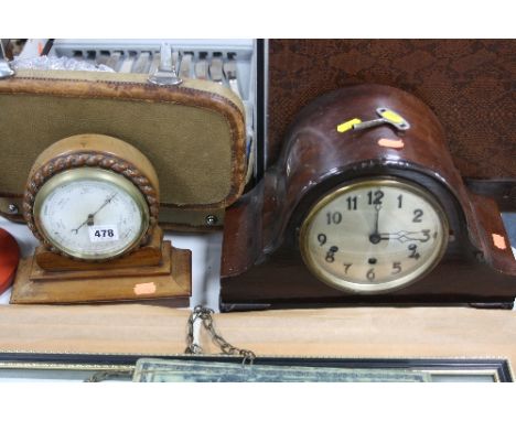 A TABLE TOP BAROMETER, from N.E.Direct together with Westminster Chimes mantel clock (key only) (2)