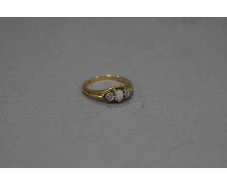 AN 18CT OPAL AND DIAMOND RING, size L1/2