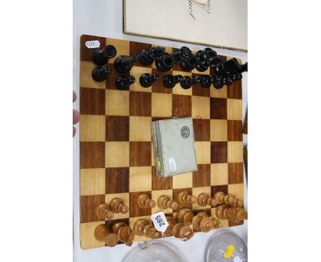 A CHESS SET WIH FOLDING CHESS BOARD, together with Orient Line, playing cards 