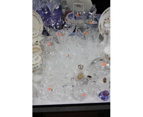 A COLLECTION OF GLASSWARE, including an Edinburgh Crystal decanter, various tumblers, vases, etc