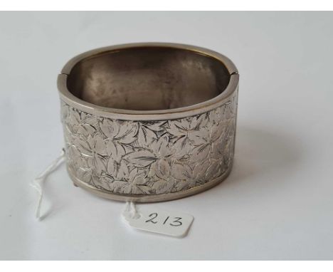 A Victorian silver wide floral design bangle 56g